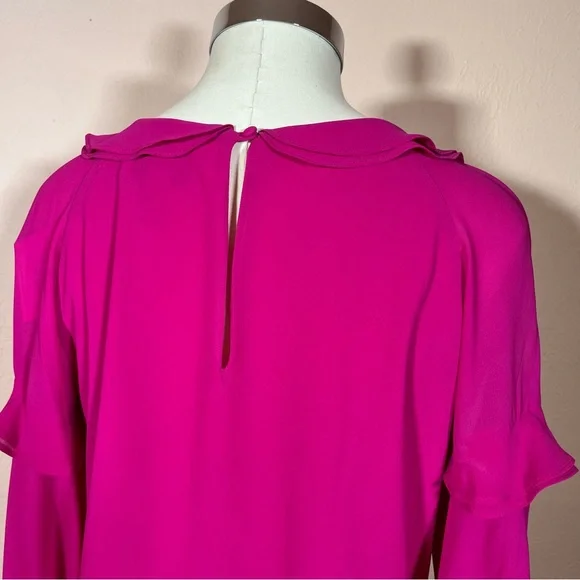 NEW Belle Badgley Mischka Magenta Long Sleeve Ruffle front Mini cocktail Dress - Picture 13 of 17